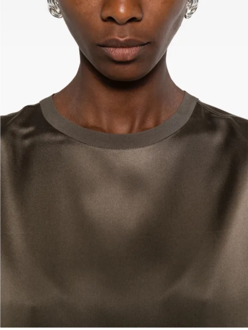 LA Made from Evereve Olive Green Crew Neck Satin Tee Shirt